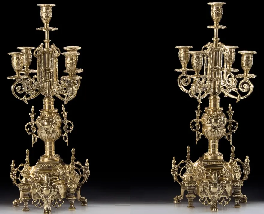 Casa Padrino Luxus Barock Kerzenhalter Set Gold Ø 23 x H. 50 cm - Handgefertigte Barockstil Bronze Kerzenständer - Barock Deko Accessoires - Barock Interior - Barock Möbel - Edel & Prunkvoll