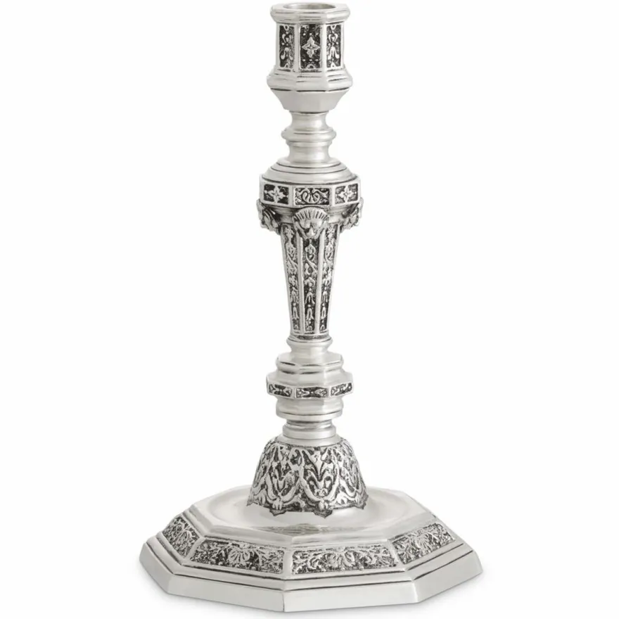 Casa Padrino Luxus Barock Kerzenständer im französischen Stil Antik Silber H. 25 cm - Barockstil Deko Accessoires