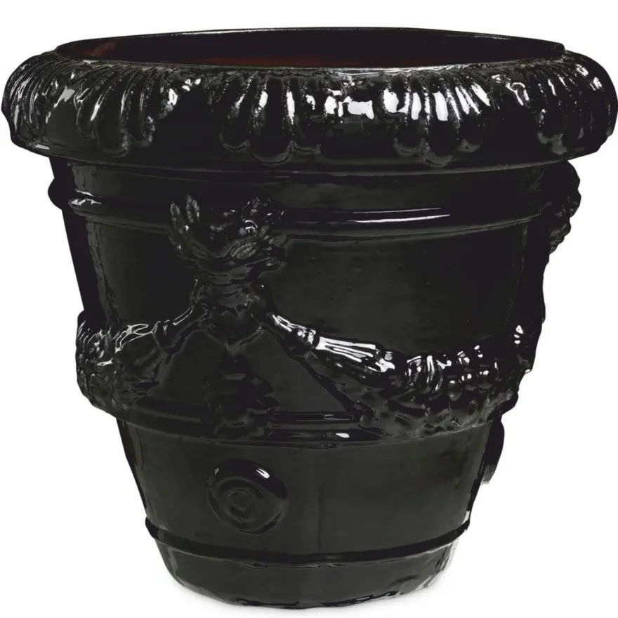 Casa Padrino Luxus Barock Keramik Blumentopf Schwarz Ø 60 x H. 56 cm - Garten Deko