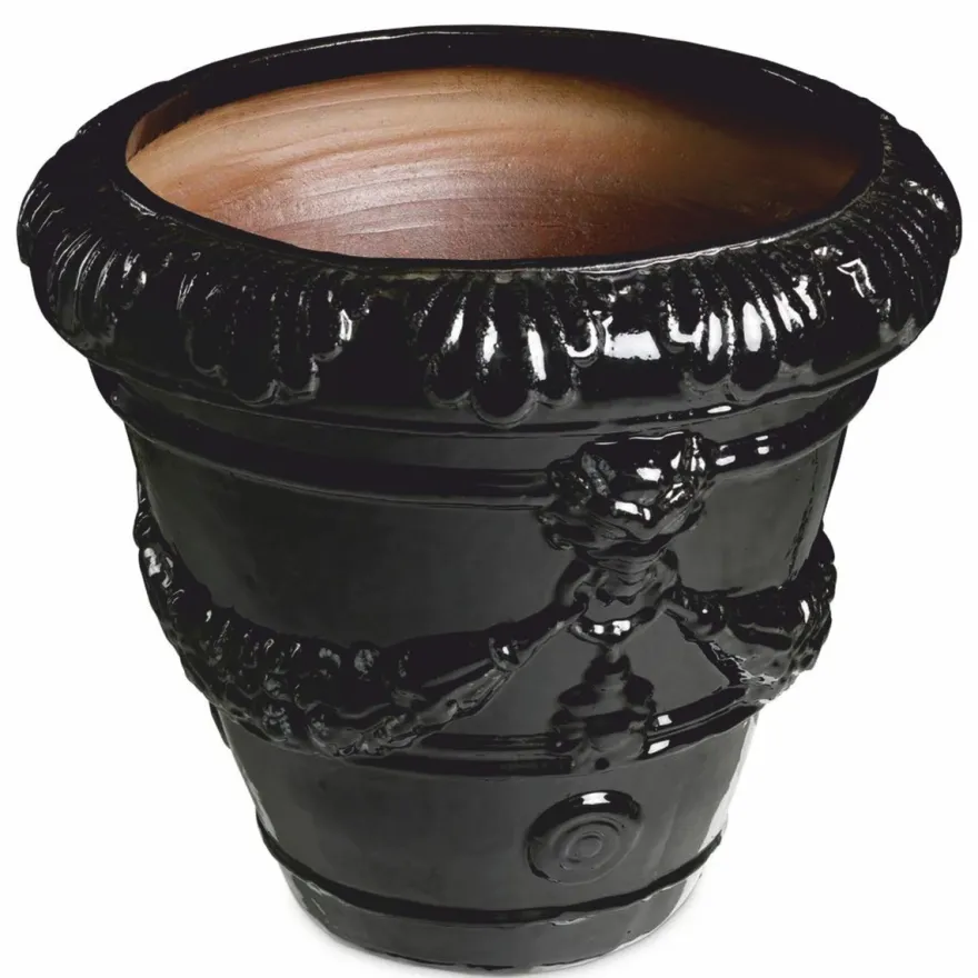 Casa Padrino Luxus Barock Keramik Blumentopf Schwarz Ø 60 x H. 56 cm - Garten Deko
