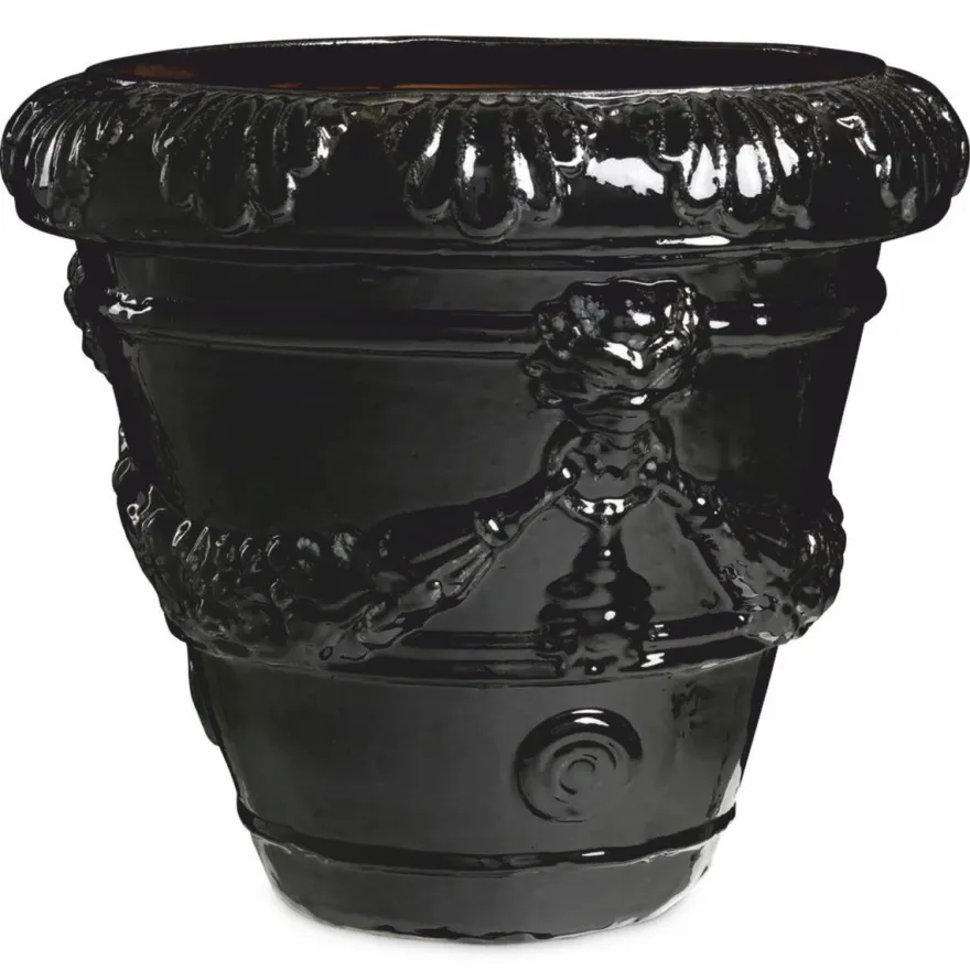 Casa Padrino Luxus Barock Keramik Blumentopf Schwarz Ø 60 x H. 56 cm - Garten Deko