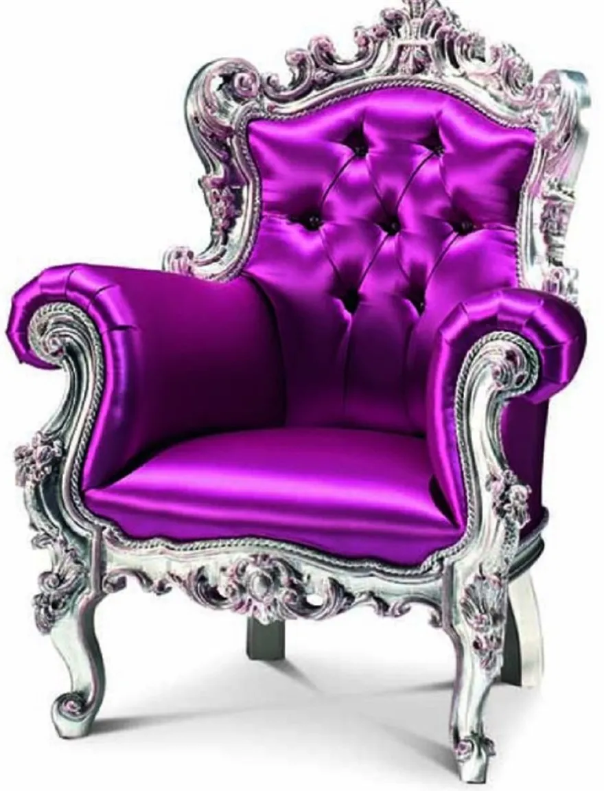 Casa Padrino Luxus Barock Kindersessel Fuchsia / Silber - Barockstil Kinderzimmer Sessel mit Swarovski Kristallglas - Barock Kinder Möbel - Barock Kinderzimmer Möbel - Luxus Qualität - Made in Italy