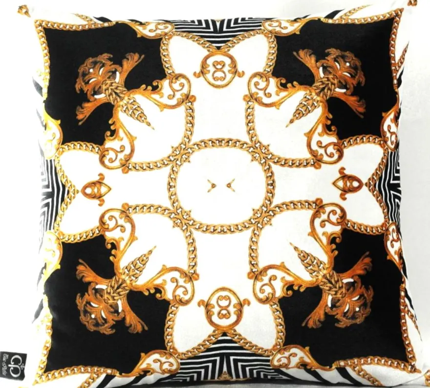 Casa Padrino Luxus Barock Kissen Paris Schwarz / Weiß / Gold 45 x 45 cm - Feinster Samtstoff - Wohnzimmer Deko Accessoires