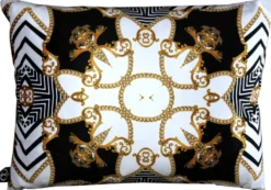 Casa Padrino Luxus Barock Kissen Paris Schwarz / Weiß / Gold 35 x 55 cm - Feinster Samtstoff - Wohnzimmer Deko Accessoires
