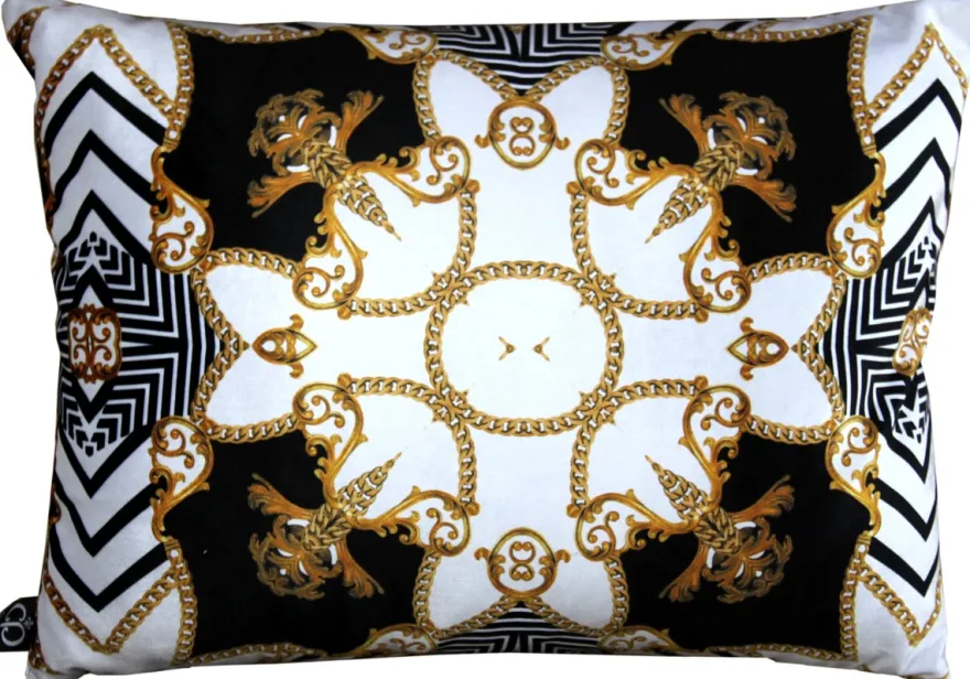Casa Padrino Luxus Barock Kissen Paris Schwarz / Weiß / Gold 35 x 55 cm - Feinster Samtstoff - Wohnzimmer Deko Accessoires