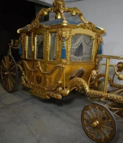 Casa Padrino Luxus Barock Königskutsche Gold / Blau / Grau - Prunkvolle Pferde Kutsche im Barockstil - Luxus Qualität - Edel & Prunkvoll