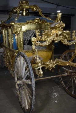 Casa Padrino Luxus Barock Königskutsche Gold / Blau / Grau - Prunkvolle Pferde Kutsche im Barockstil - Luxus Qualität - Edel & Prunkvoll
