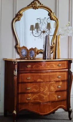 Casa Padrino Luxus Barock Kommode Dunkelbraun / Gold - Mahagoni Schrank mit Sekretär Klappfach und 3 Schubladen - Barock Möbel - Luxus Qualität - Made in Italy