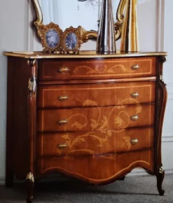 Casa Padrino Luxus Barock Kommode Dunkelbraun / Gold - Mahagoni Schrank mit Sekretär Klappfach und 3 Schubladen - Barock Möbel - Luxus Qualität - Made in Italy