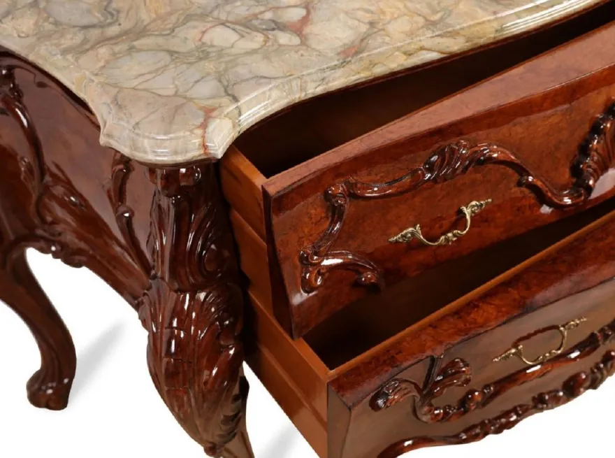 Casa Padrino Luxus Barock Kommode mit Marmorplatte Braun / Beige 156 cm - Barock Möbel