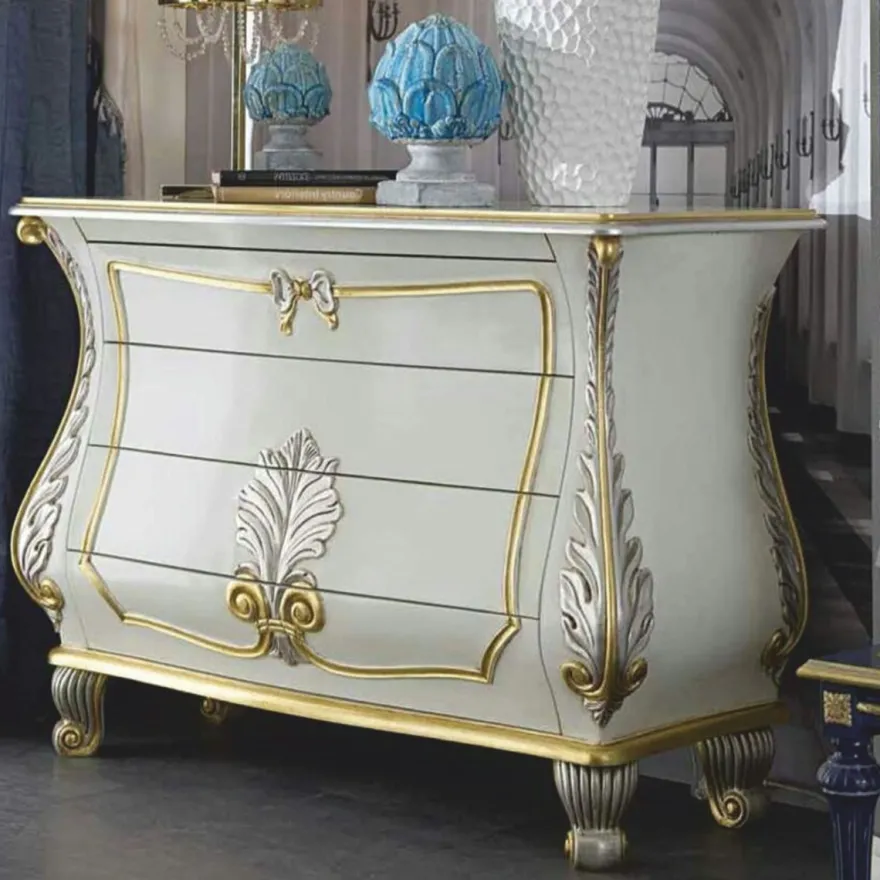 Casa Padrino Luxus Barock Kommode Weiß / Silber / Gold 135 cm - Made in Italy
