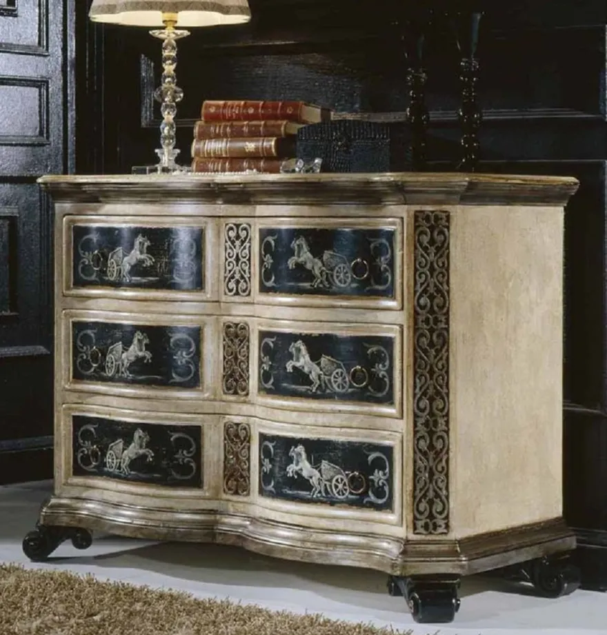 Casa Padrino Luxus Barock Kommode Naturfarben / Braun / Schwarz - Handgefertigte Massivholz Kommode mit Schubladen - Luxus Schlafzimmer Möbel im Barockstil - Luxus Qualität - Made in Italy