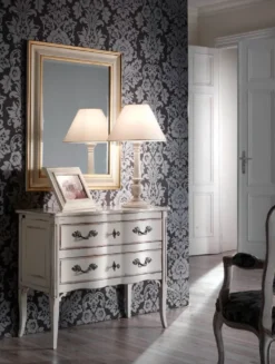 Casa Padrino Luxus Barock Kommode Antik Weiß / Silber - Handgefertigte Massivholz Kommode mit 2 Schubladen - Barockstil Schlafzimmer Möbel - Barock Möbel - Luxus Qualität - Made in Italy
