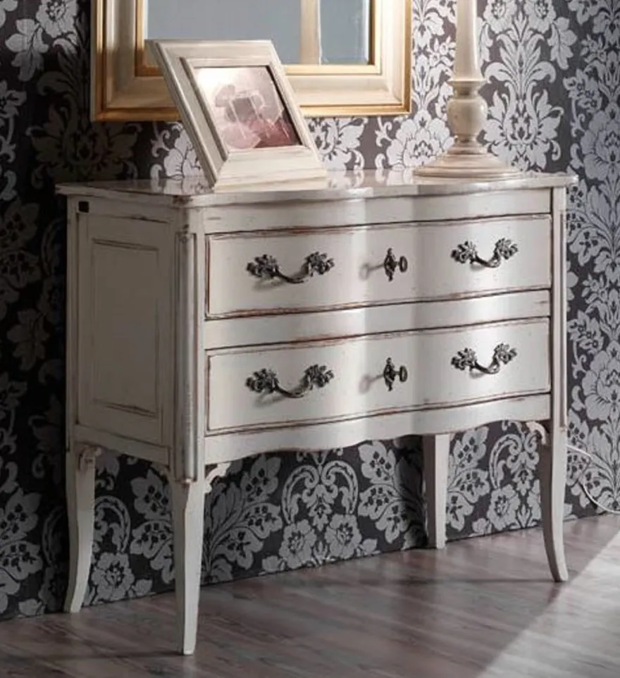 Casa Padrino Luxus Barock Kommode Antik Weiß / Silber - Handgefertigte Massivholz Kommode mit 2 Schubladen - Barockstil Schlafzimmer Möbel - Barock Möbel - Luxus Qualität - Made in Italy