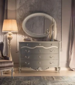 Casa Padrino Luxus Barock Kommode Grau / Weiß - Handgefertigte Massivholz Kommode mit 4 Schubladen - Barockstil Schlafzimmer Möbel - Barock Möbel - Luxus Qualität - Made in Italy
