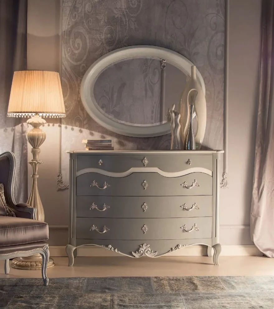 Casa Padrino Luxus Barock Kommode Grau / Weiß - Handgefertigte Massivholz Kommode mit 4 Schubladen - Barockstil Schlafzimmer Möbel - Barock Möbel - Luxus Qualität - Made in Italy