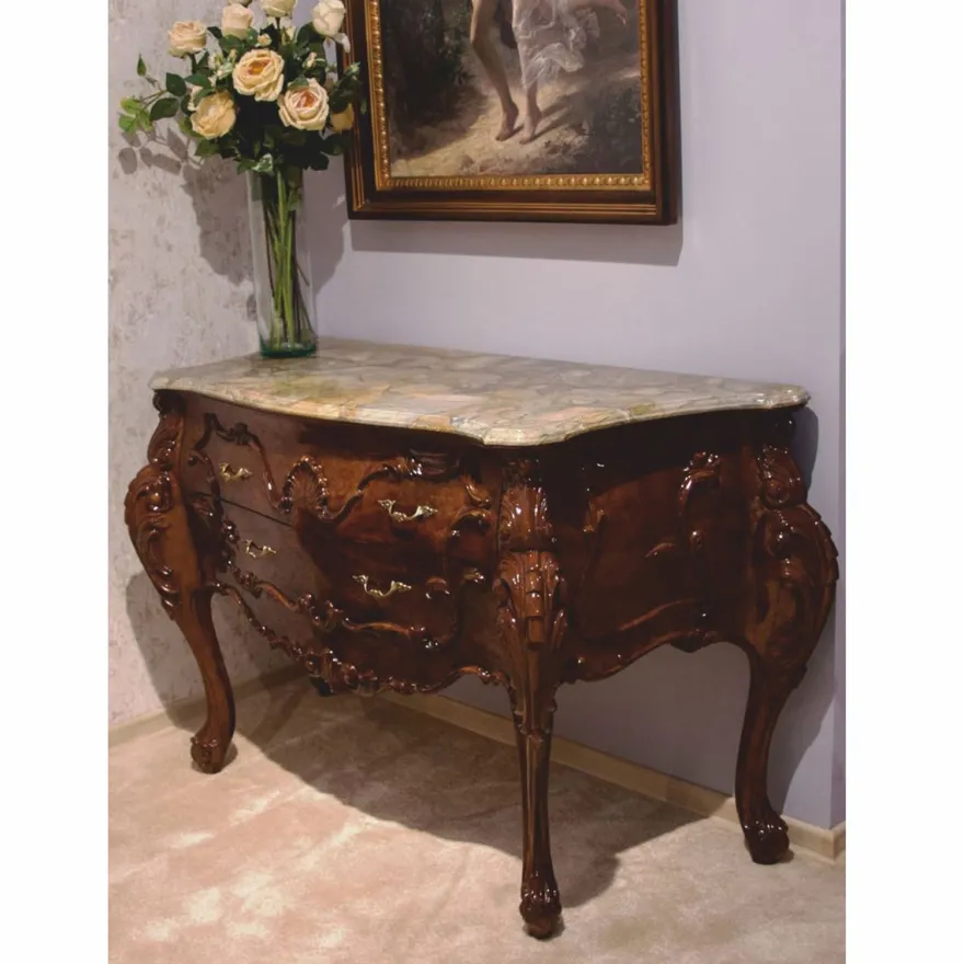 Casa Padrino Luxus Barock Kommode mit Marmorplatte Dunkelbraun / Grau 156 cm - Barock Möbel