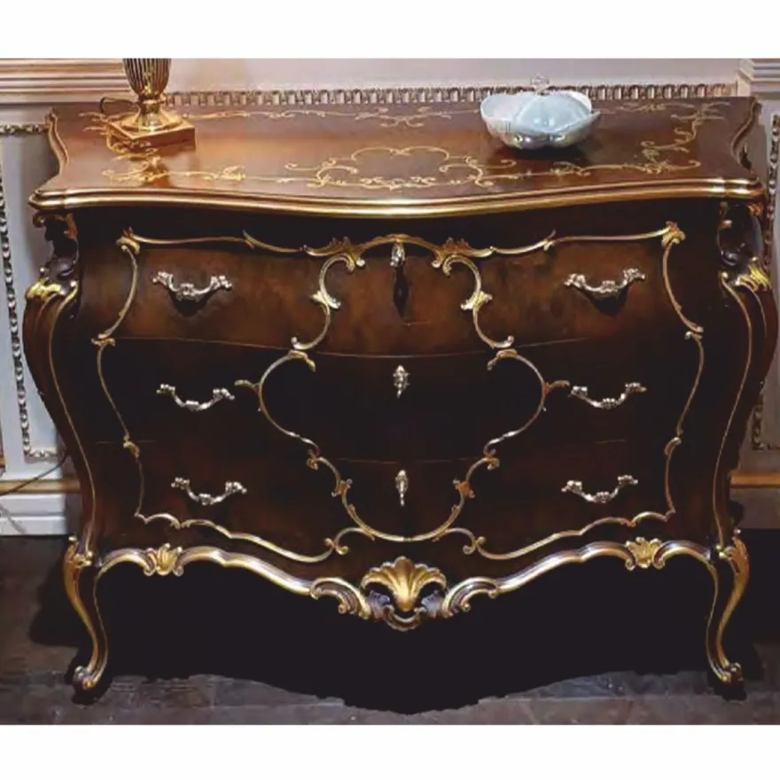 Casa Padrino Luxus Barock Kommode mit 3 Schubladen Braun / Gold 123 cm - Made in Italy