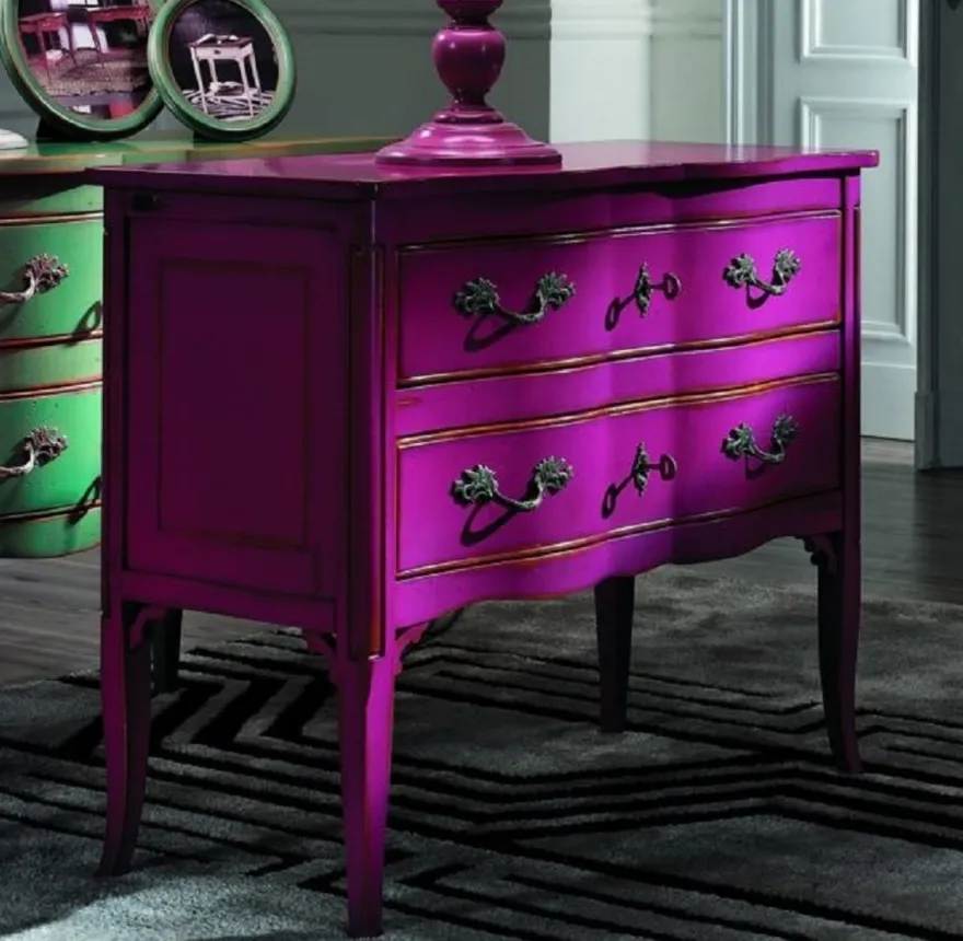 Casa Padrino Luxus Barock Kommode Antik Lila / Silber - Handgefertigte Massivholz Kommode mit 2 Schubladen - Barockstil Schlafzimmer Möbel - Barock Möbel - Luxus Qualität - Made in Italy