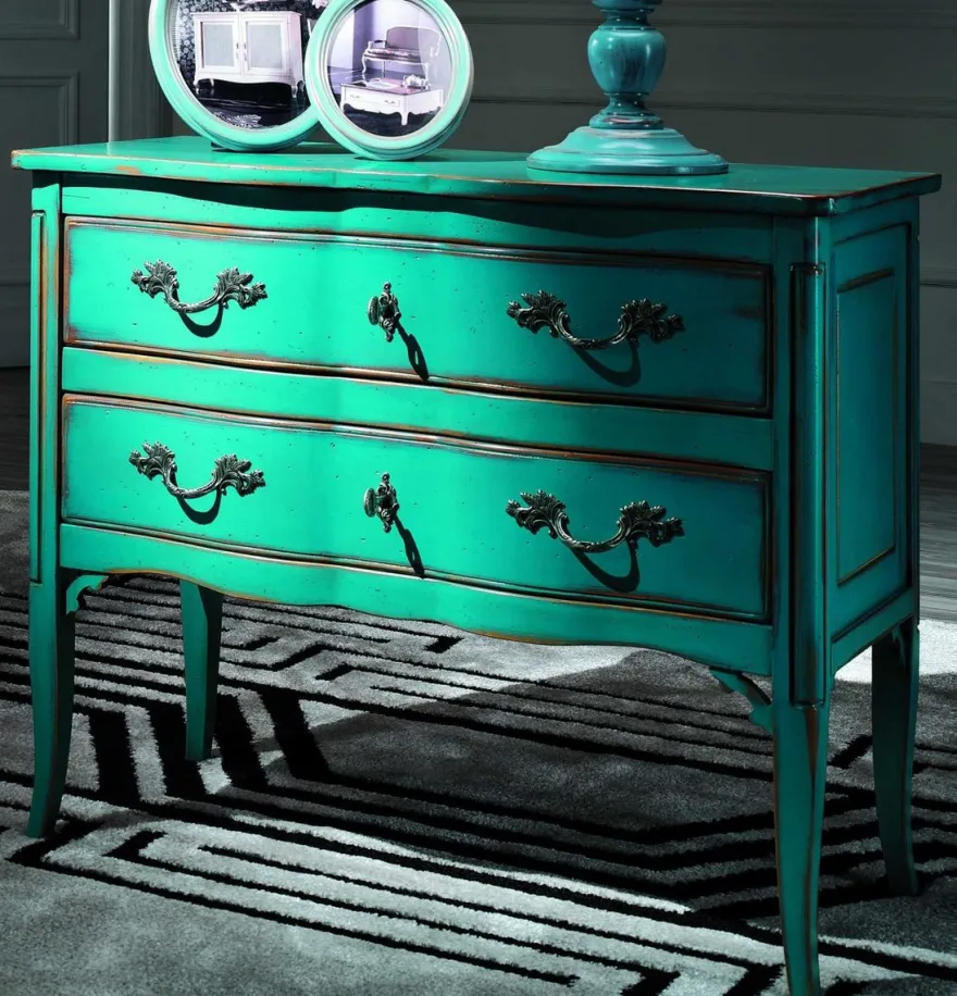 Casa Padrino Luxus Barock Kommode Antik Grün / Silber - Handgefertigte Massivholz Kommode mit 2 Schubladen - Barockstil Schlafzimmer Möbel - Barock Möbel - Luxus Qualität - Made in Italy