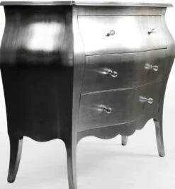 Casa Padrino Luxus Barock Kommode Silber - Handgefertigte Massivholz Kommode mit 3 Schubladen - Luxus Möbel im Barockstil - Barock Möbel - Barock Einrichtung - Edel & Prunkvoll