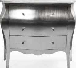 Casa Padrino Luxus Barock Kommode Silber - Handgefertigte Massivholz Kommode mit 3 Schubladen - Luxus Möbel im Barockstil - Barock Möbel - Barock Einrichtung - Edel & Prunkvoll