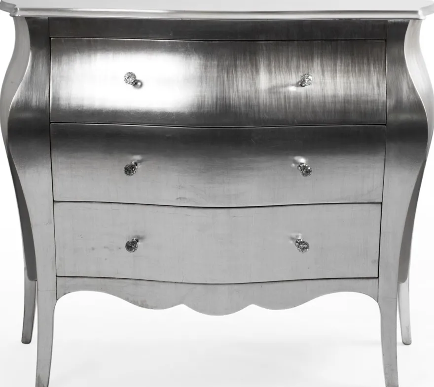 Casa Padrino Luxus Barock Kommode Silber - Handgefertigte Massivholz Kommode mit 3 Schubladen - Luxus Möbel im Barockstil - Barock Möbel - Barock Einrichtung - Edel & Prunkvoll