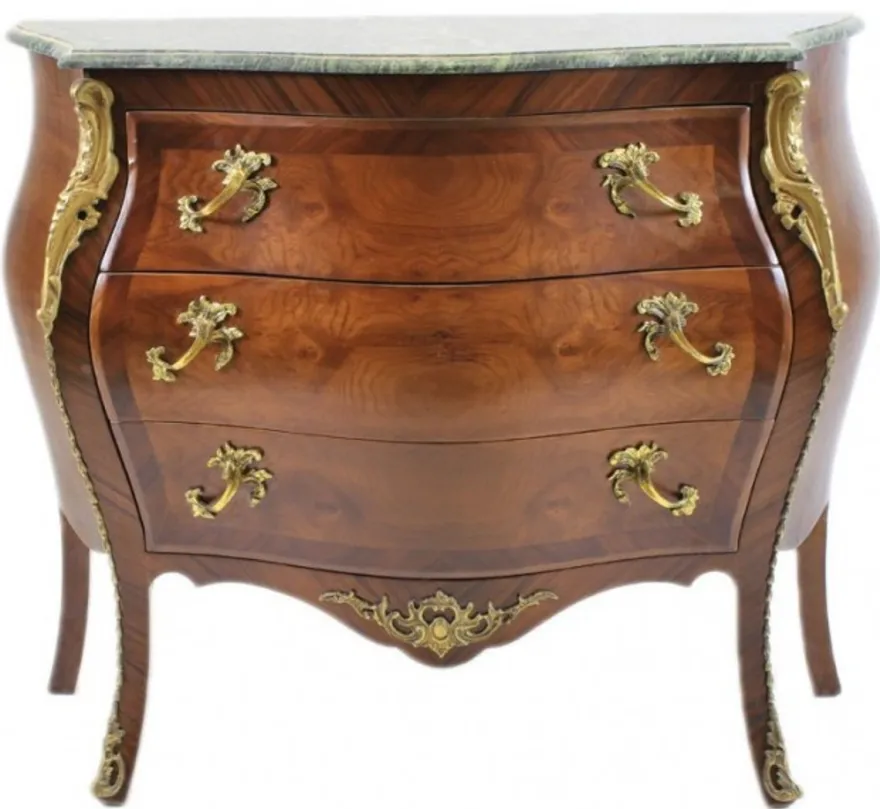 Casa Padrino Luxus Barock Kommode Braun mit grüner Marmorplatte - 110 x 50 x H. 90 cm