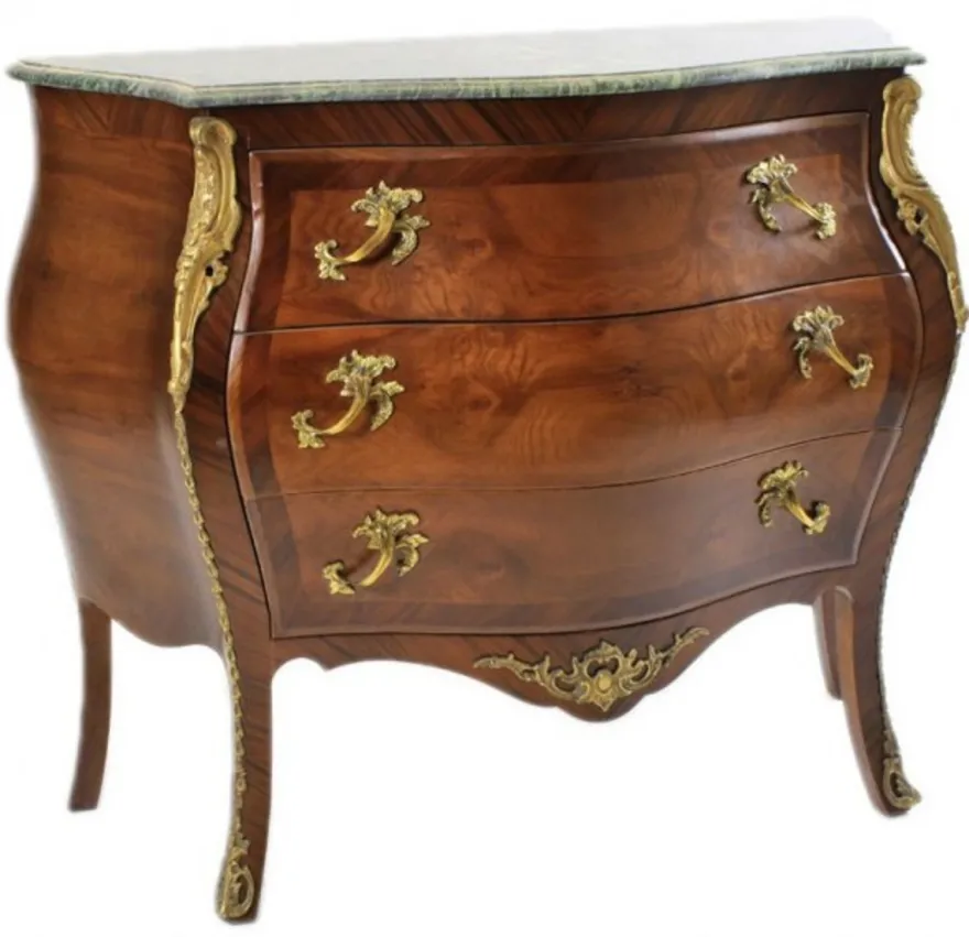 Casa Padrino Luxus Barock Kommode Braun mit grüner Marmorplatte - 110 x 50 x H. 90 cm