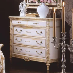 Casa Padrino Luxus Barock Kommode mit 5 Schubladen Weiß / Gold - Made in Italy