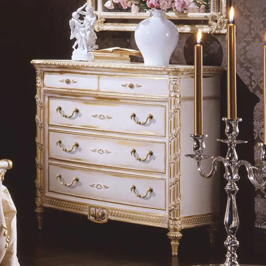Casa Padrino Luxus Barock Kommode mit 5 Schubladen Weiß / Gold - Made in Italy