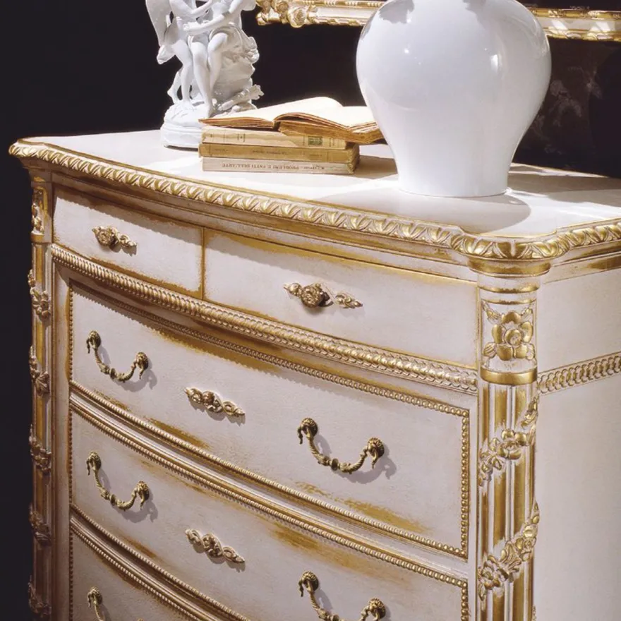 Casa Padrino Luxus Barock Kommode mit 5 Schubladen Weiß / Gold - Made in Italy