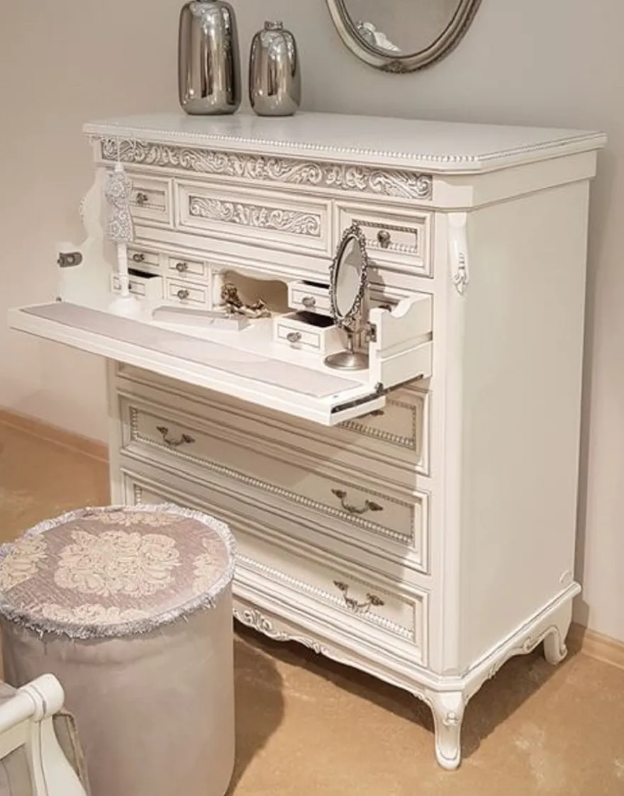 Casa Padrino Luxus Barock Kommode Weiß / Grau / Antik Silber - Prunkvolle Barockstil Schlafzimmer Kommode - Luxus Schlafzimmer Möbel im Barockstil - Barock Schlafzimmer Möbel