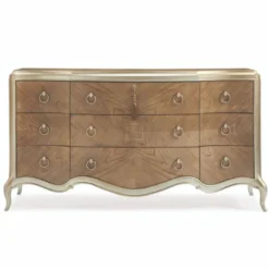Casa Padrino Luxus Barock Kommode mit 9 Schubladen Braun / Champagner-Gold 185 cm