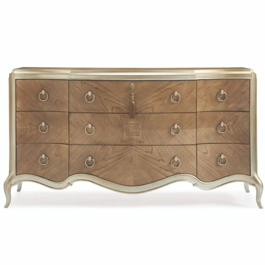 Casa Padrino Luxus Barock Kommode mit 9 Schubladen Braun / Champagner-Gold 185 cm
