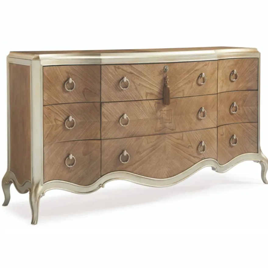 Casa Padrino Luxus Barock Kommode mit 9 Schubladen Braun / Champagner-Gold 185 cm