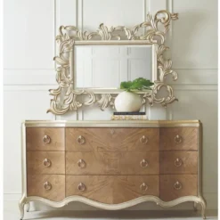 Casa Padrino Luxus Barock Kommode mit 9 Schubladen Braun / Champagner-Gold 185 cm