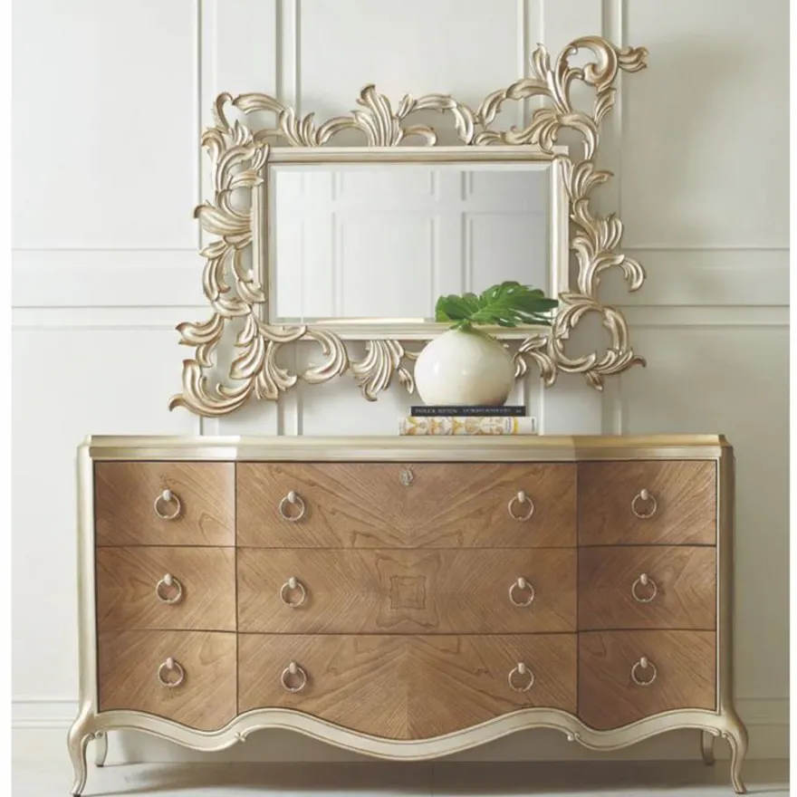 Casa Padrino Luxus Barock Kommode mit 9 Schubladen Braun / Champagner-Gold 185 cm