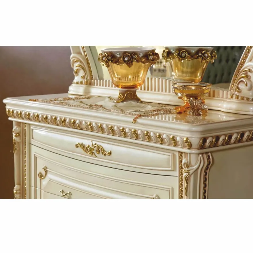 Casa Padrino Luxus Barock Kommode mit Spiegel Creme / Gold - Schlafzimmer Möbel