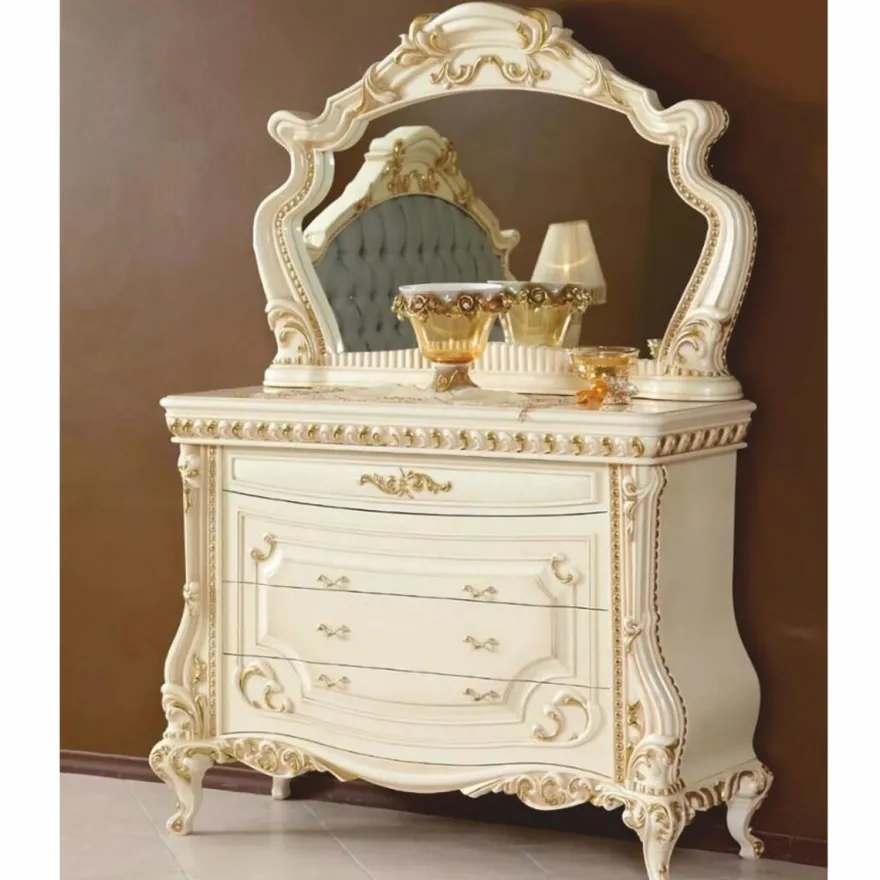 Casa Padrino Luxus Barock Kommode mit Spiegel Creme / Gold - Schlafzimmer Möbel