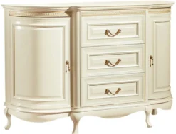 Casa Padrino Luxus Barock Kommode Creme / Gold 128,4 x 46,7 x H. 87,7 cm - Prunkvolle Kommode mit 2 Türen und 3 Schubladen - Luxus Qualität
