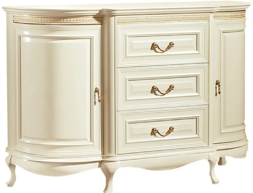 Casa Padrino Luxus Barock Kommode Creme / Gold 128,4 x 46,7 x H. 87,7 cm - Prunkvolle Kommode mit 2 Türen und 3 Schubladen - Luxus Qualität