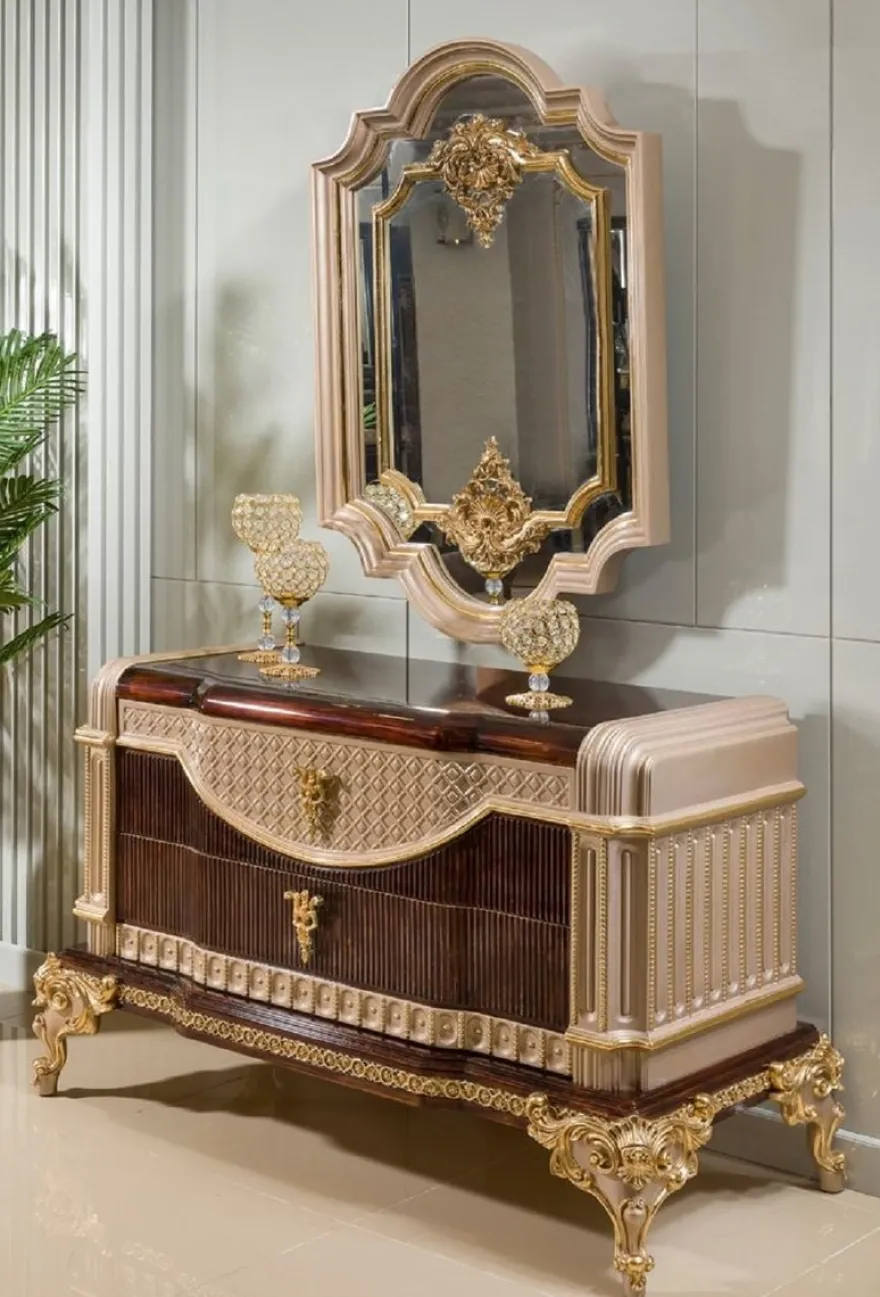 Casa Padrino Luxus Barock Kommode mit Spiegel Dunkelbraun / Grau / Gold - Barock Möbel