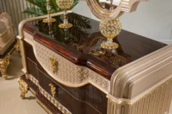 Casa Padrino Luxus Barock Kommode mit Spiegel Dunkelbraun / Grau / Gold - Barock Möbel