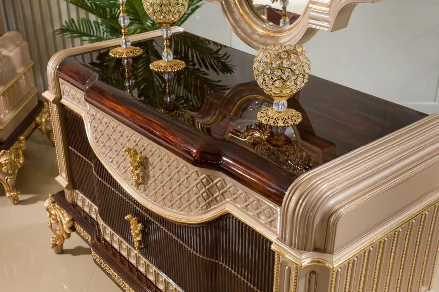 Casa Padrino Luxus Barock Kommode mit Spiegel Dunkelbraun / Grau / Gold - Barock Möbel