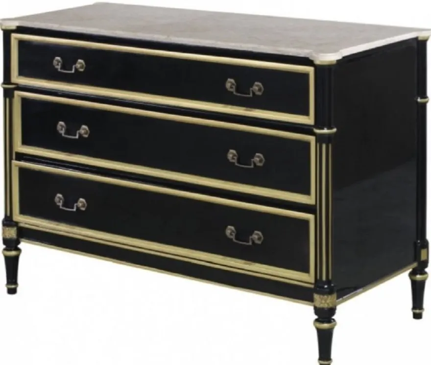 Casa Padrino Luxus Barock Kommode mit 3 Schubladen und Marmorplatte Schwarz / Gold / Weiß 111,3 x 52,6 x H. 81,3 cm - Luxus Möbel im Barockstil