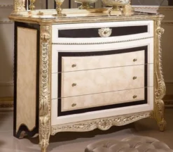 Casa Padrino Luxus Barock Kommode Weiß / Beige / Schwarz / Gold - Handgefertigte Barock Kommode mit 4 Schubladen - Luxus Schlafzimmer Möbel im Barockstil - Barock Schlafzimmer Möbel