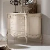 Casa Padrino Luxus Barock Kommode Cremefarben / Silber - Handgefertigte Massivholz Kommode mit 4 Schubladen - Hochwertige Barock Möbel - Luxus Qualität - Made in Italy