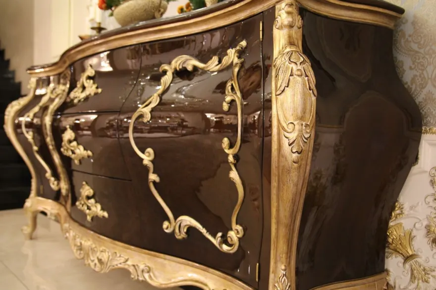 Casa Padrino Luxus Barock Kommode mit Wandspiegel Dunkelbraun / Gold - Handgefertigter Massivholz Schrank mit elegantem Spiegel - Prunkvolle Möbel im Barockstil