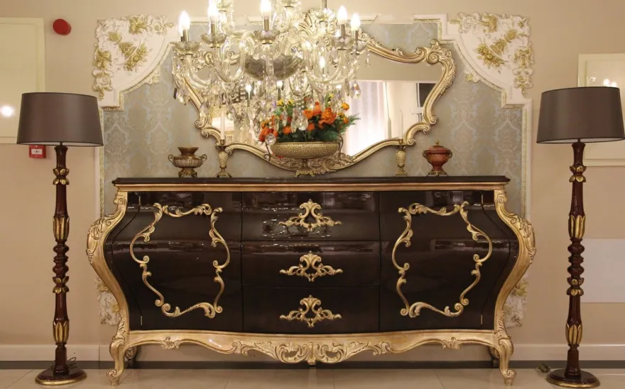 Casa Padrino Luxus Barock Kommode mit Wandspiegel Dunkelbraun / Gold - Handgefertigter Massivholz Schrank mit elegantem Spiegel - Prunkvolle Möbel im Barockstil